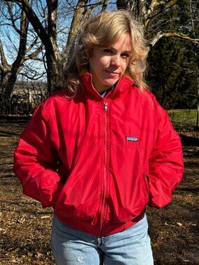 Vintage '80s Patagonia Fleece Lined Red Bomber Jacket